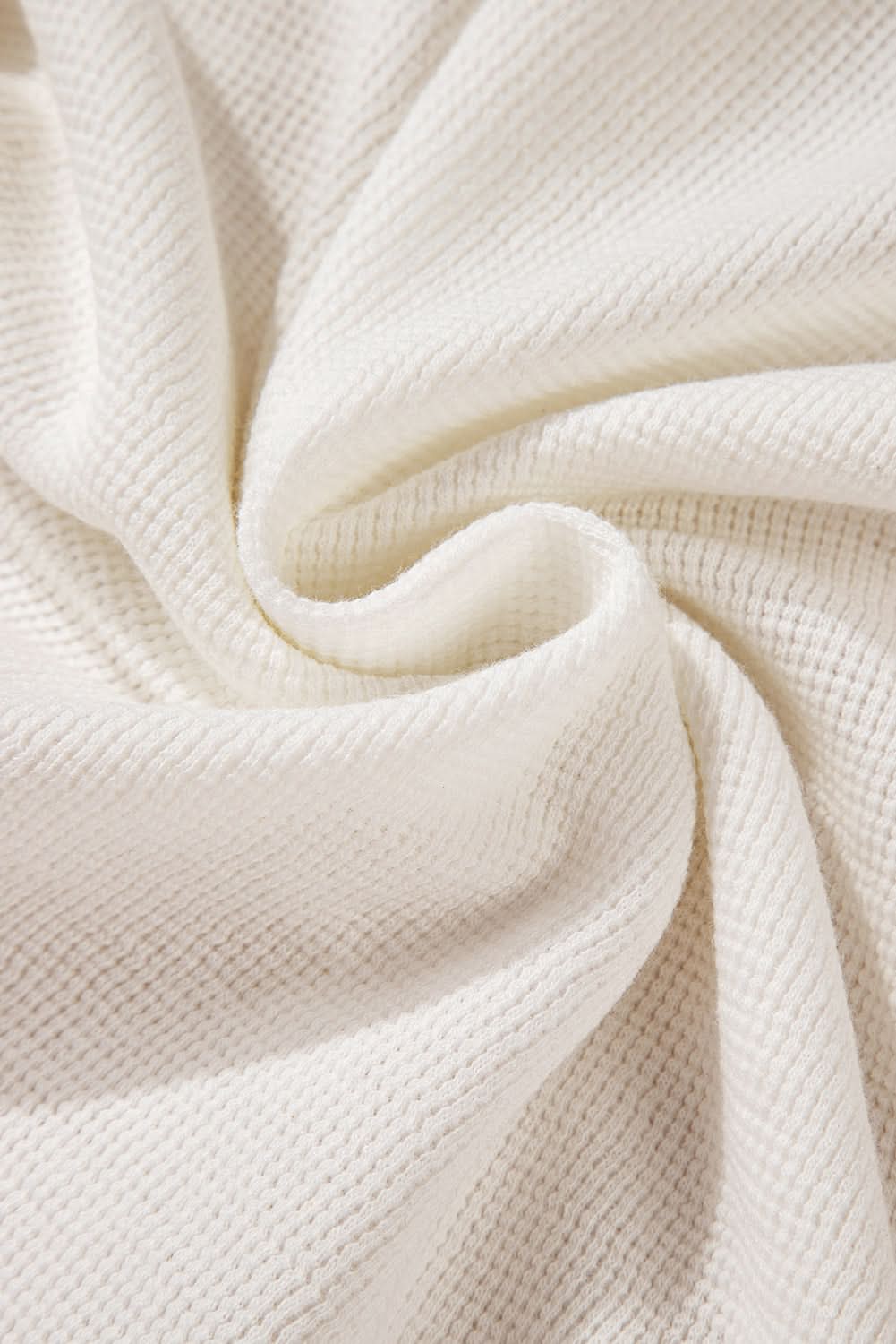 White Solid Color Waffle Half Button Long Sleeve Top - Love Salve